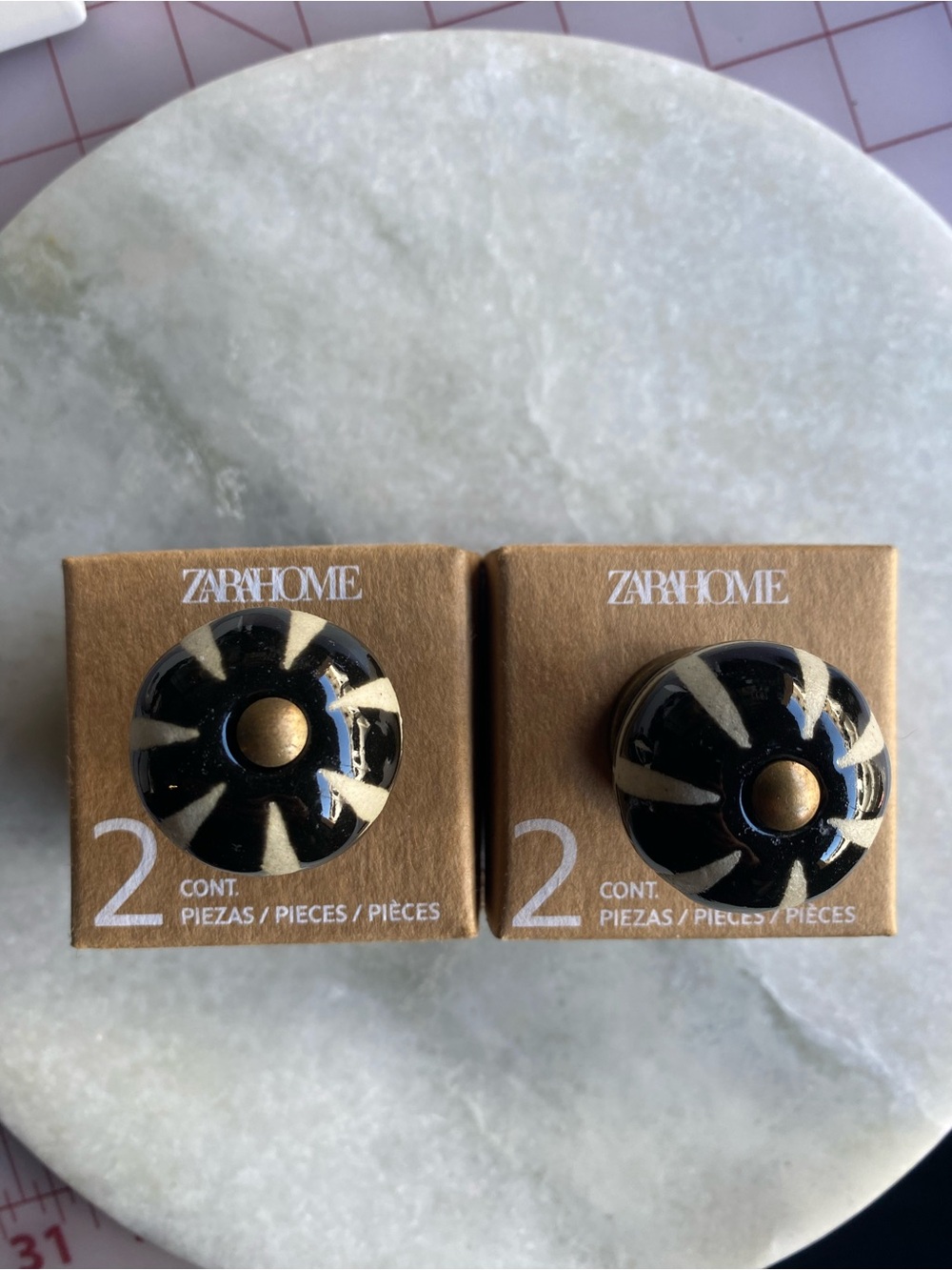 Zara Black and Cream Radial Ceramic Cabinet Knobs - Set of 2